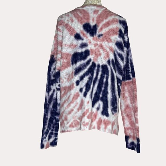 Belle By Belldini Tie Dye Crewneck Sweater Ribbed Knit Top Blue Pink M - Picture 4 of 7